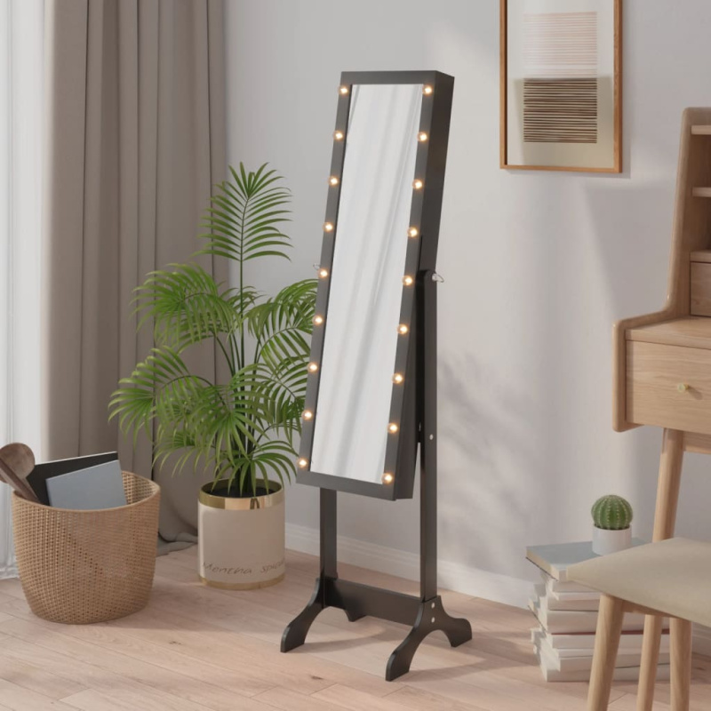 Volně Stojící Zrcadlo S Led Černé 34 X 37 X 146 Cm - Bílá