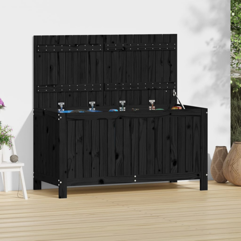 Zahradní Úložný Box Černý Masivní Borové Dřevo - Přírodní borovice / 121 x 55 x 64 cm