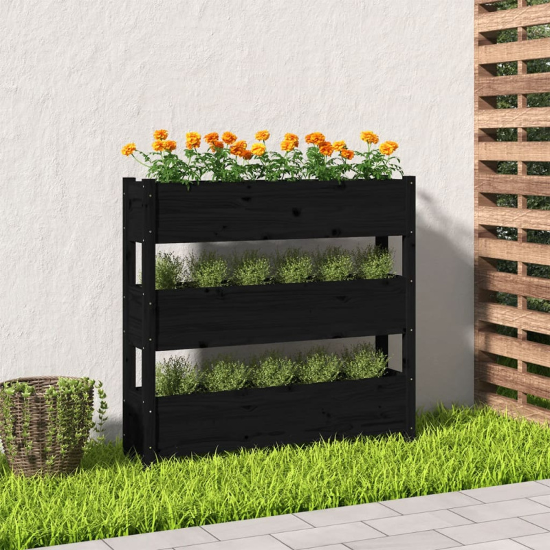 Truhlík Černý 112 X 25 X 104,5 Cm Masivní Borové Dřevo - Černá / 112 x 25 x 104.5 cm