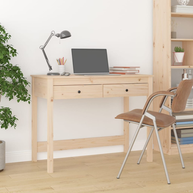 Psací Stůl Se Zásuvkami 100 X 50 X 78 Cm Masivní Borové Dřevo - Bílá
