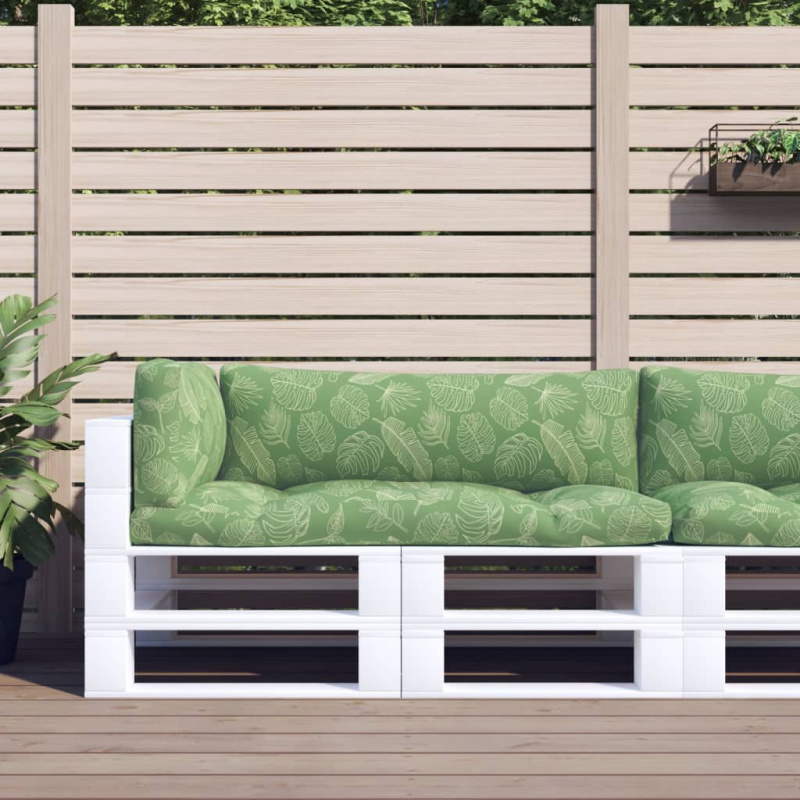 Podušky Na Nábytek Z Palet 3 Ks Vzor Listů Oxfordská Tkanina - Šedá / 2