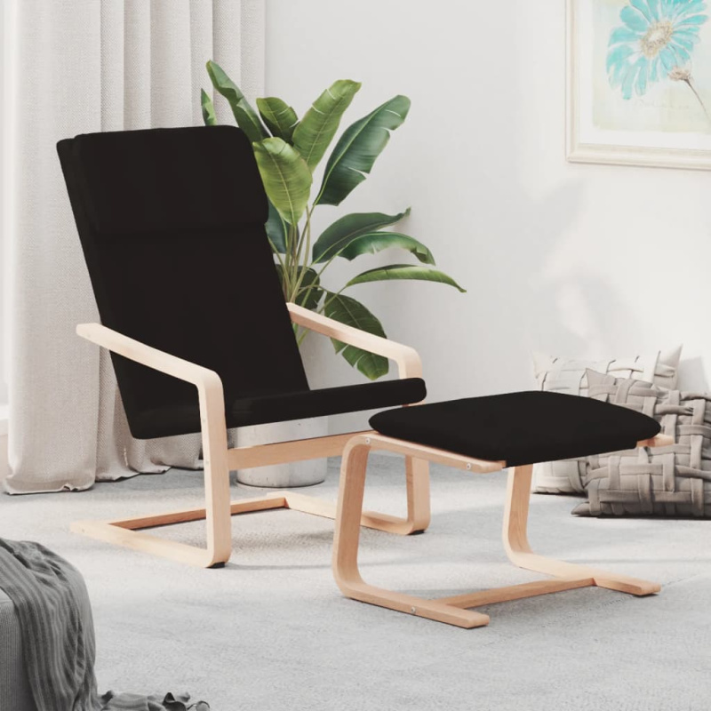 Relaxační Křeslo S Podnožkou Černé Textil - Černá a hnědá