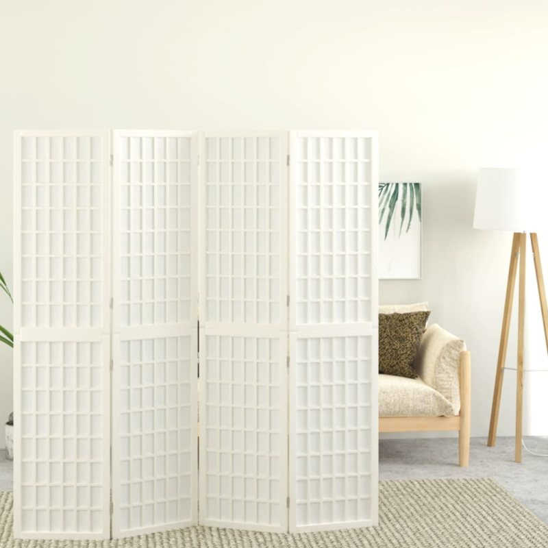 Skládací 4Dílný Paraván V Japonském Stylu Bílý - Přírodní / 200 x 170 cm