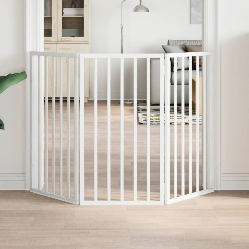 Zábrana pro psy s dvířky skládací 6 panelů hnědá 300 cm topol