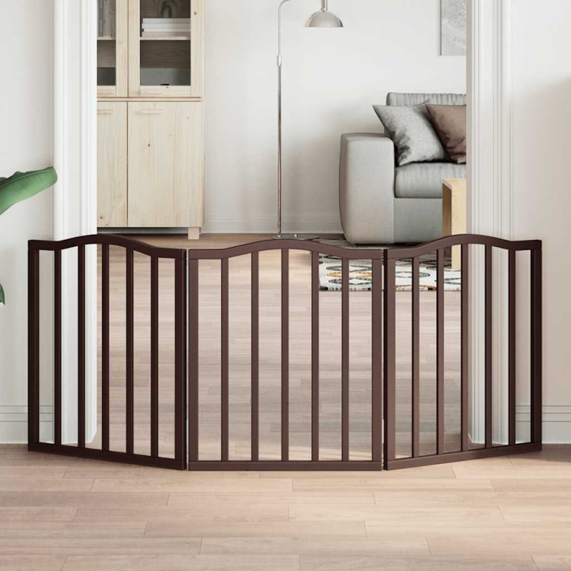 Zábrana pro psy s dvířky skládací 6 panelů bílá 300 cm topol