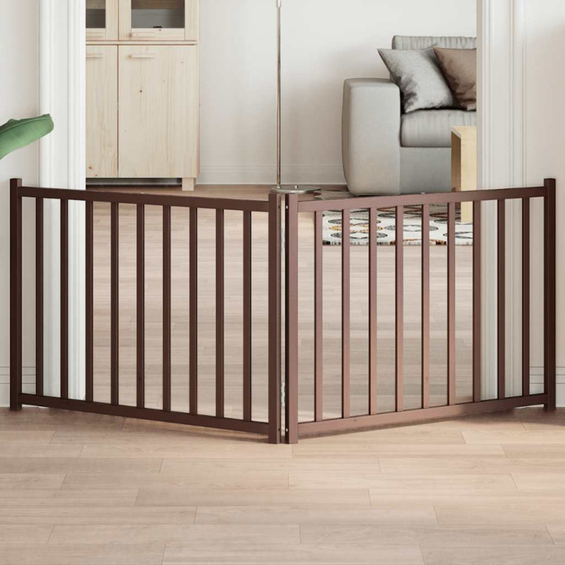 Zábrana pro psy s dvířky skládací 6 panelů bílá 300 cm jedle