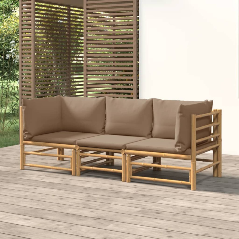 3Dílná Zahradní Sedací Souprava S Poduškami Bambus - Taupe / 2x corner   2x middle   chair   footrest   table