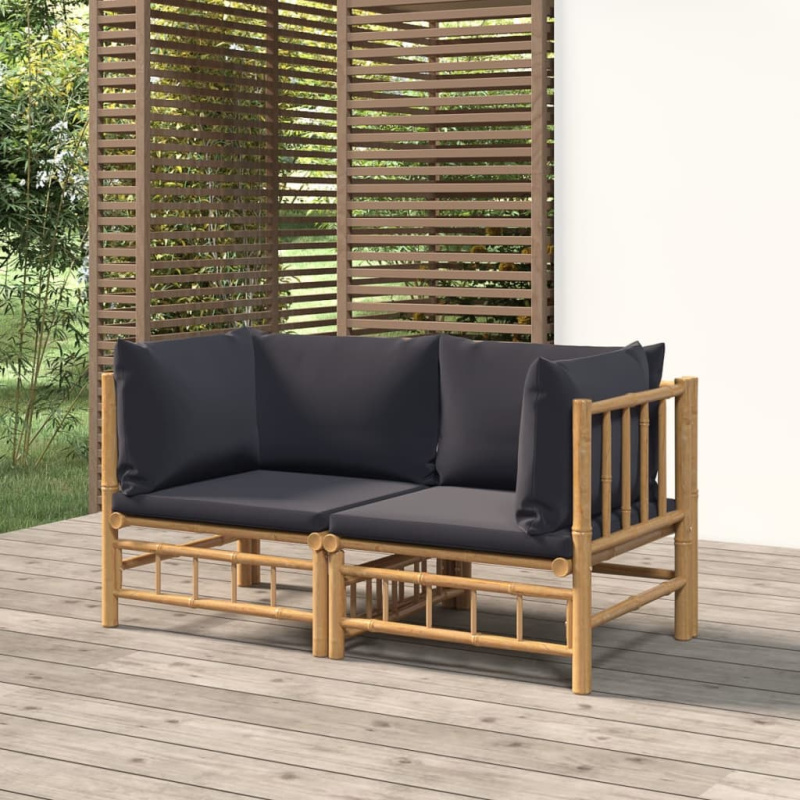 Zahradní Rohové Pohovky S Tmavě Šedými Poduškami 2 Ks Bambus - Krémová / 2x corner   middle   chair   footrest   table