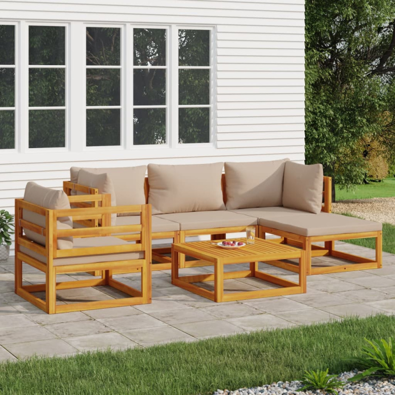 6Dílná Zahradní Sedací Souprava S Poduškami Masivní Dřevo - Světle šedá / 2x corner   2x middle   chair   footrest   table