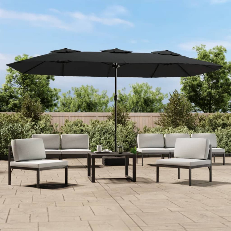 Dvojitý Zahradní Slunečník S Led Černý 449 X 245 Cm - Taupe