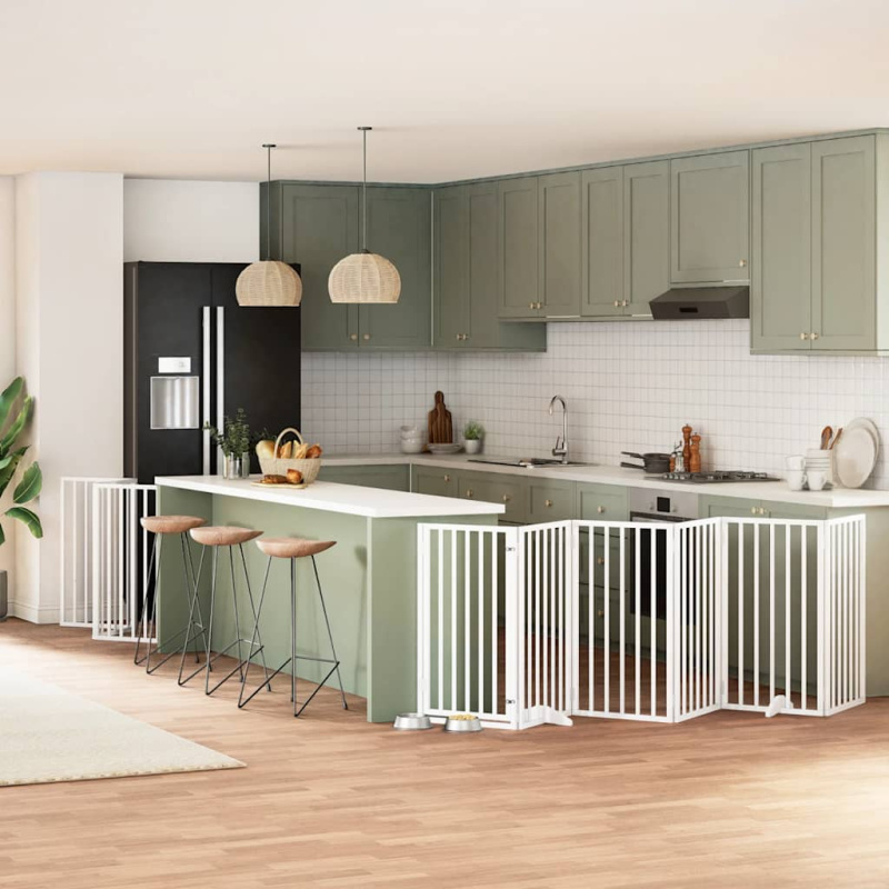 vidaXL Zábrana pro psy s dvířky skládací 15 panelů bílá 750 cm topol