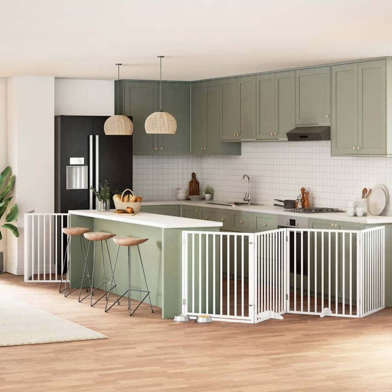 vidaXL Zábrana pro psy s dvířky skládací 8 panelů bílá 640 cm topol