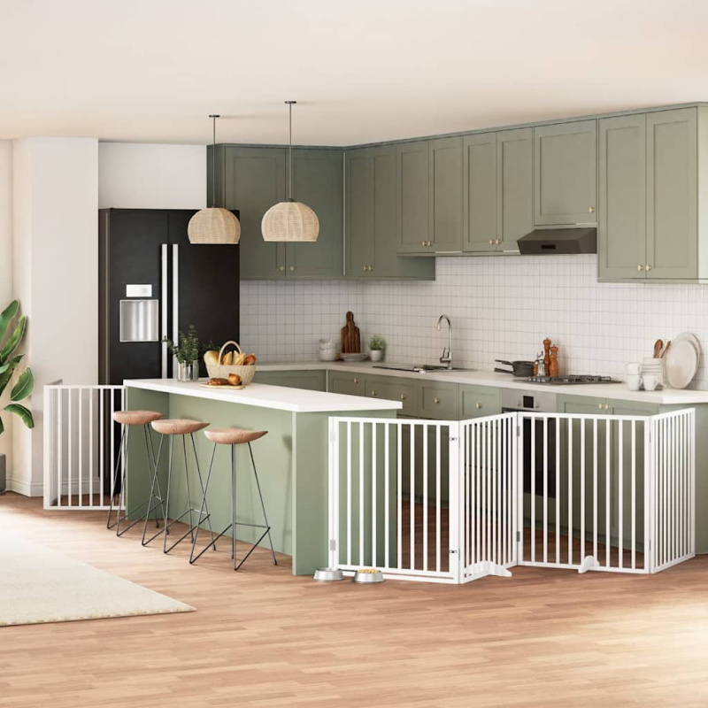 vidaXL Zábrana pro psy s dvířky skládací 12 panelů bílá 960 cm topol