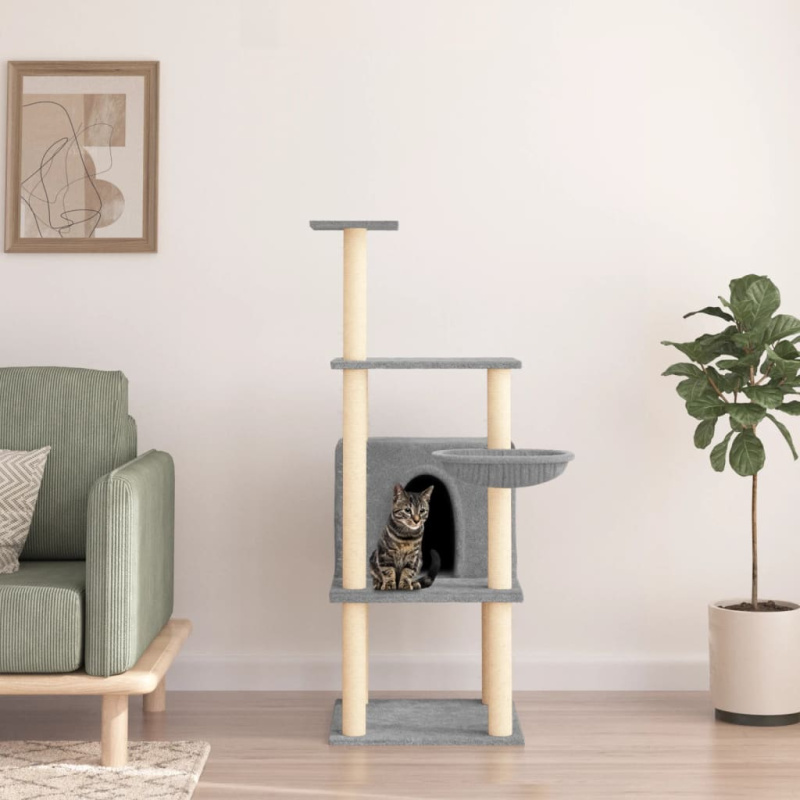 Škrabadlo Pro Kočky Se Sisalovými Sloupky Světle Šedé 132 Cm - Světle šedá