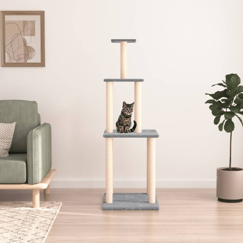 Škrabadlo Pro Kočky Se Sisalovými Sloupky Světle Šedé 149 Cm - Krémová