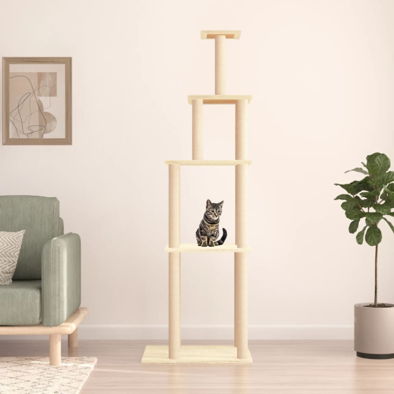 Škrabadlo Pro Kočky Se Sisalovými Sloupky Krémové 183 Cm - Světle šedá