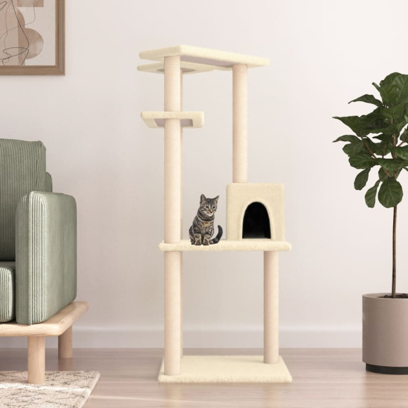 Škrabadlo Pro Kočky Se Sisalovými Sloupky Krémové 123 Cm - Krémová