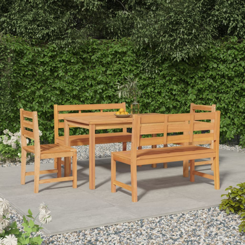 5Dílný Zahradní Jídelní Set Masivní Teakové Dřevo - 2x lavice   2x židle   stůl / 6 / 150 cm dlouhý stůl