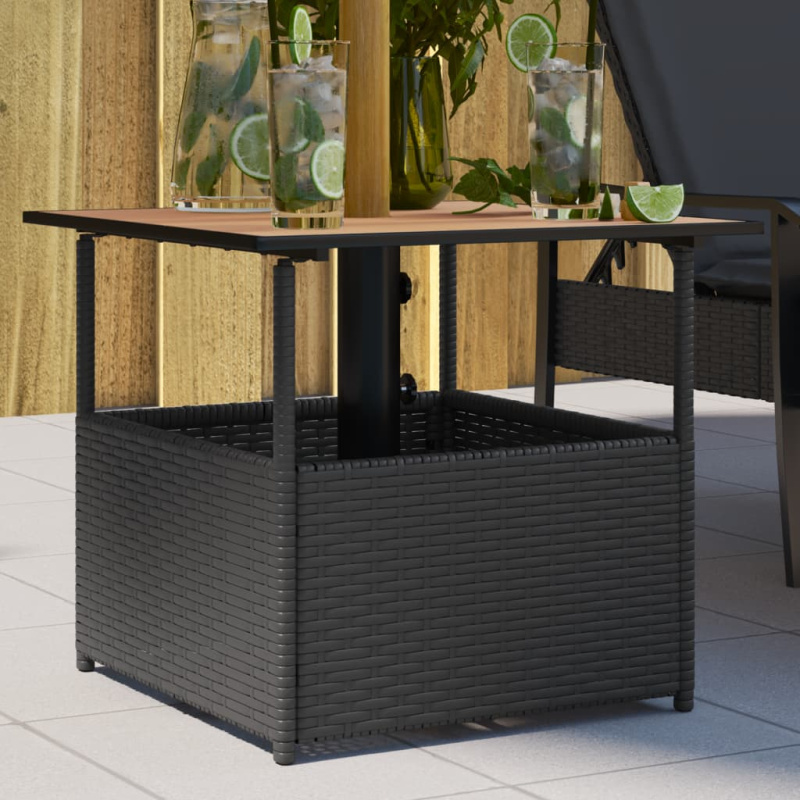Zahradní Stůl Otvor Na Slunečník Černý 55X55X46,5 Cm Polyratan - Černá