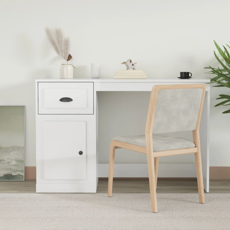 Psací Stůl Se Zásuvkou Bílý Vysoký Lesk 115X50X75 Cm Kompozit - Kouřový dub
