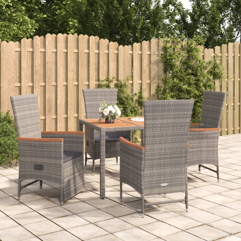 5Dílný Zahradní Jídelní Set S Poduškami Šedý Polyratan - 6x židle   stůl / 190 cm dlouhý stůl