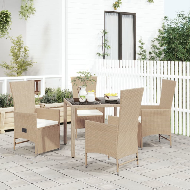 5Dílný Zahradní Jídelní Set S Poduškami Béžový Polyratan - 8x židle   stůl / 190 cm dlouhý stůl