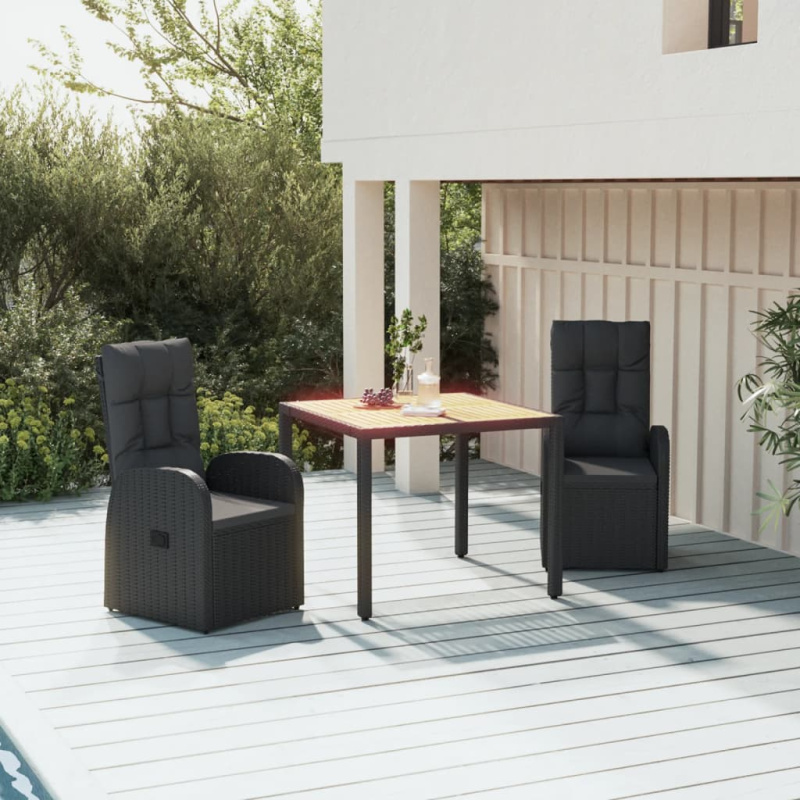 3Dílný Zahradní Jídelní Set S Poduškami Černý Polyratan - 6x židle   stůl / 150 cm dlouhý stůl