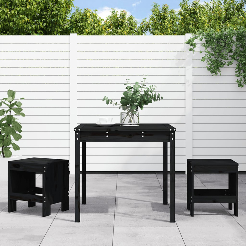 3Dílný Zahradní Bistro Set Černý Masivní Borové Dřevo - Přírodní douglaska