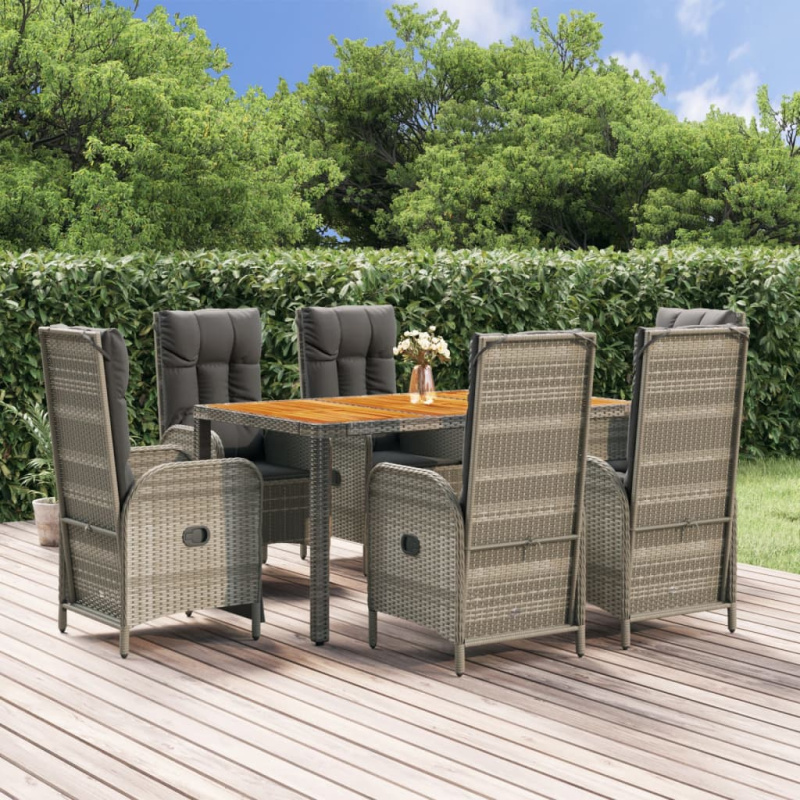 7Dílný Zahradní Jídelní Set S Poduškami Šedý Polyratan - 8x židle   stůl / 190 cm dlouhý stůl