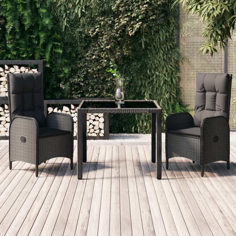 3Dílný Zahradní Jídelní Set S Poduškami Černý Polyratan - 6x židle   stůl / 150 cm dlouhý stůl