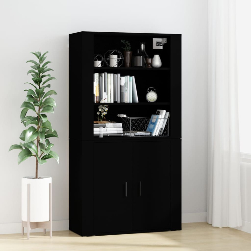Skříň Highboard Černá Kompozitní Dřevo - dub sonoma