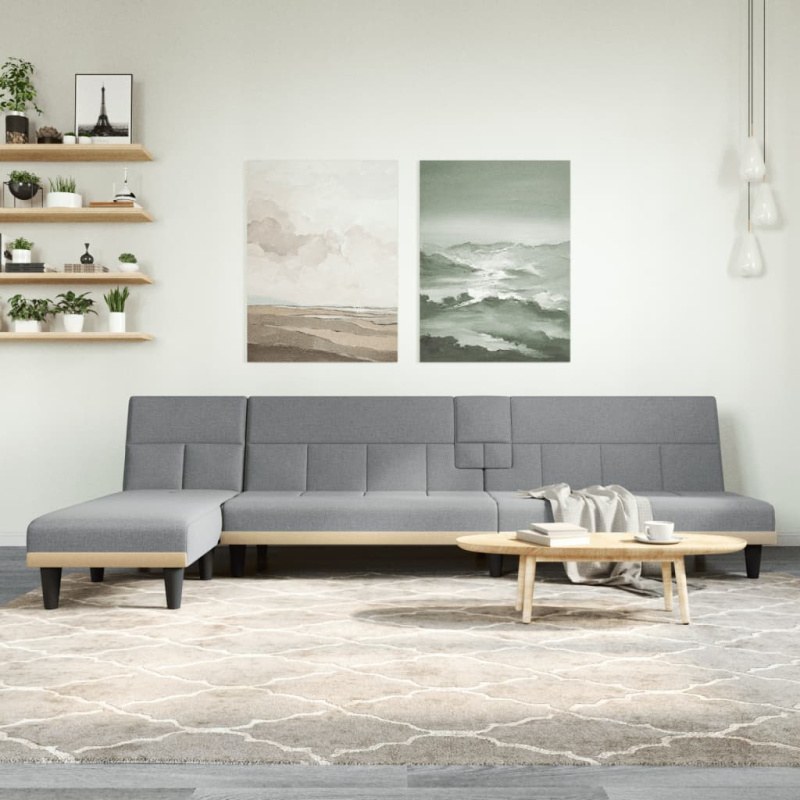 Rozkládací Pohovka Ve Tvaru L 255X140X70 Cm Textil - Světle šedá