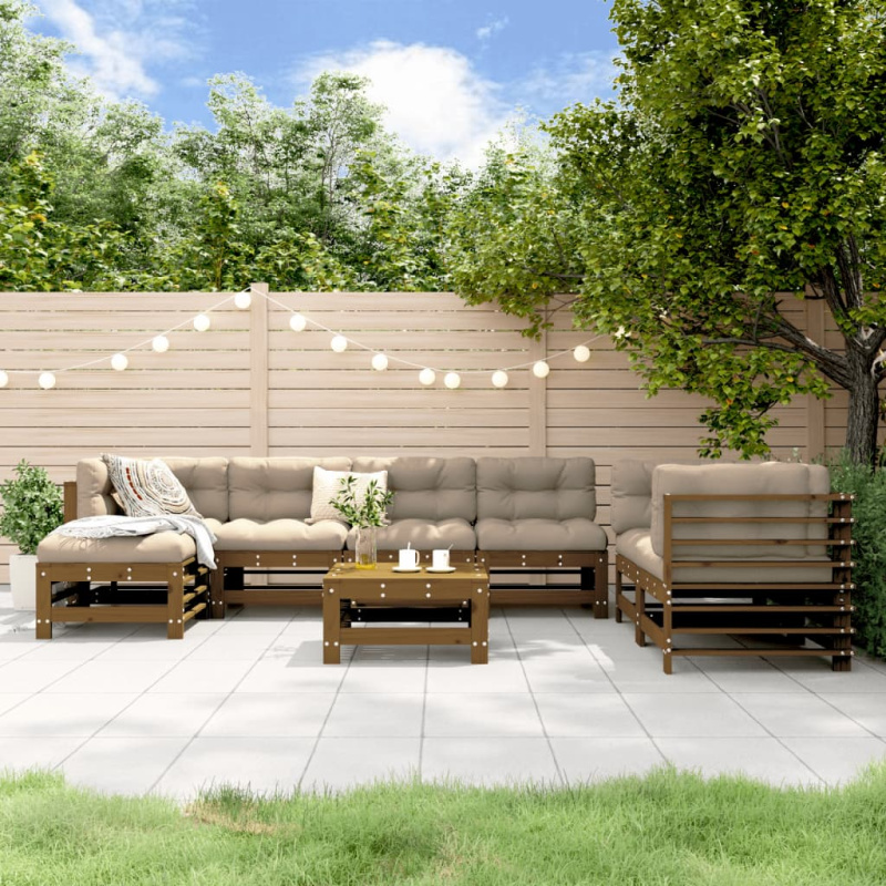 8Dílná Zahradní Sedací Souprava Medově Hnědá Masivní Borovice - Bílá borovice