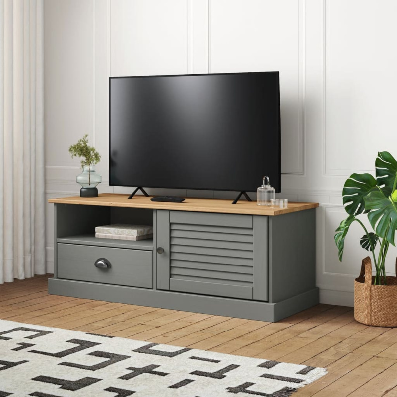 Tv Stolek Vigo Šedý 106 X 40 X 40 Cm Masivní Borové Dřevo - Hnědá