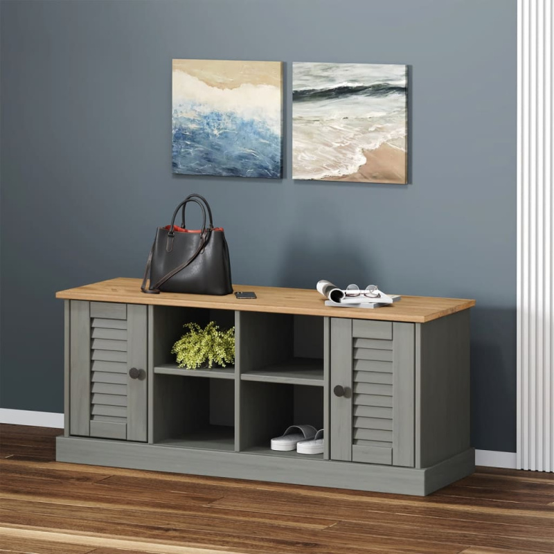 Lavice S Botníkem Vigo Šedá 106X35X45 Cm Masivní Borové Dřevo - Šedá