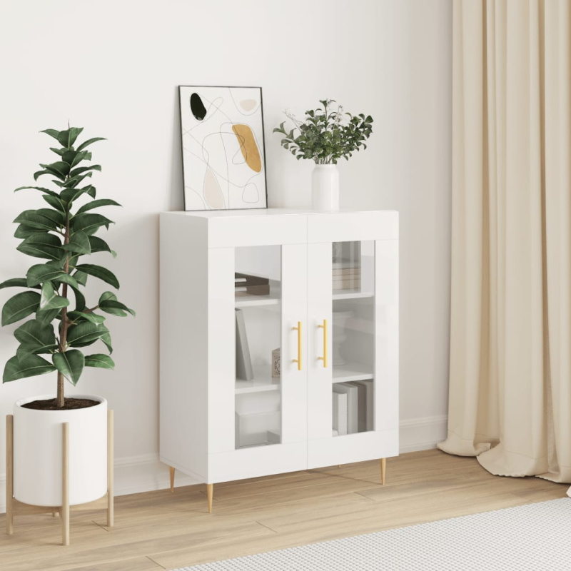 Příborník Bílý S Vysokým Leskem 69,5X34X90 Cm Kompozitní Dřevo - Bílá s vysokým leskem