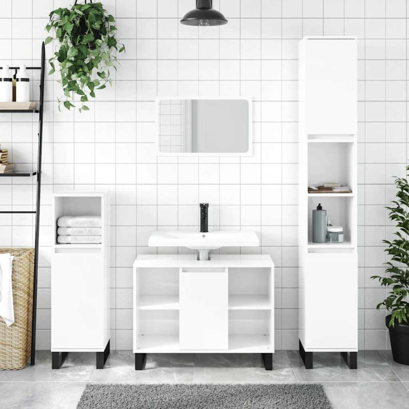 Koupelnová Skříňka Lesklá Bílá 80 X 33 X 60 Cm Kompozitní Dřevo - Bílá s vysokým leskem