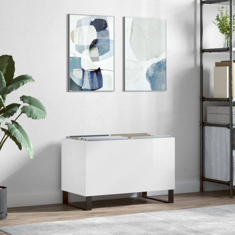 Skříňka Na Lp Desky Lesklá Bílá 74,5X38X48 Cm Kompozitní Dřevo - dub sonoma