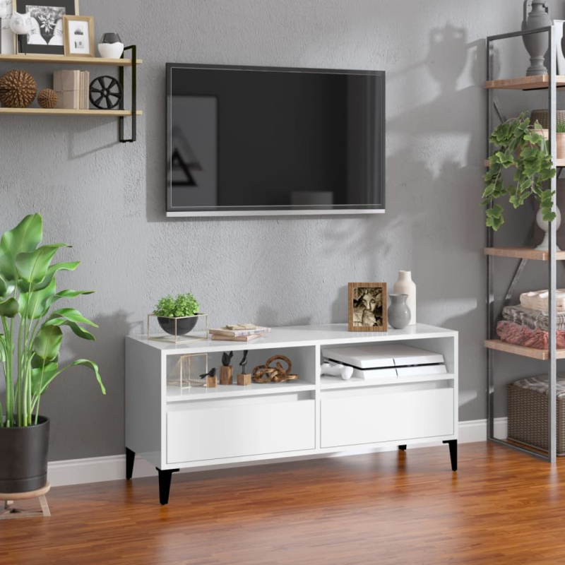 Tv Skříňka Bílá Vysoký Lesk 100X34,5X44,5 Cm Kompozitní Dřevo Bílá S Vysokým Leskem - 30 cm / 150 cm