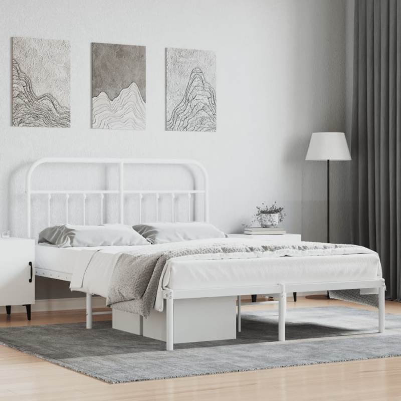 Kovový Rám Postele S Čelem Bílý - Černá / s čelem postele / 90 x 200 cm