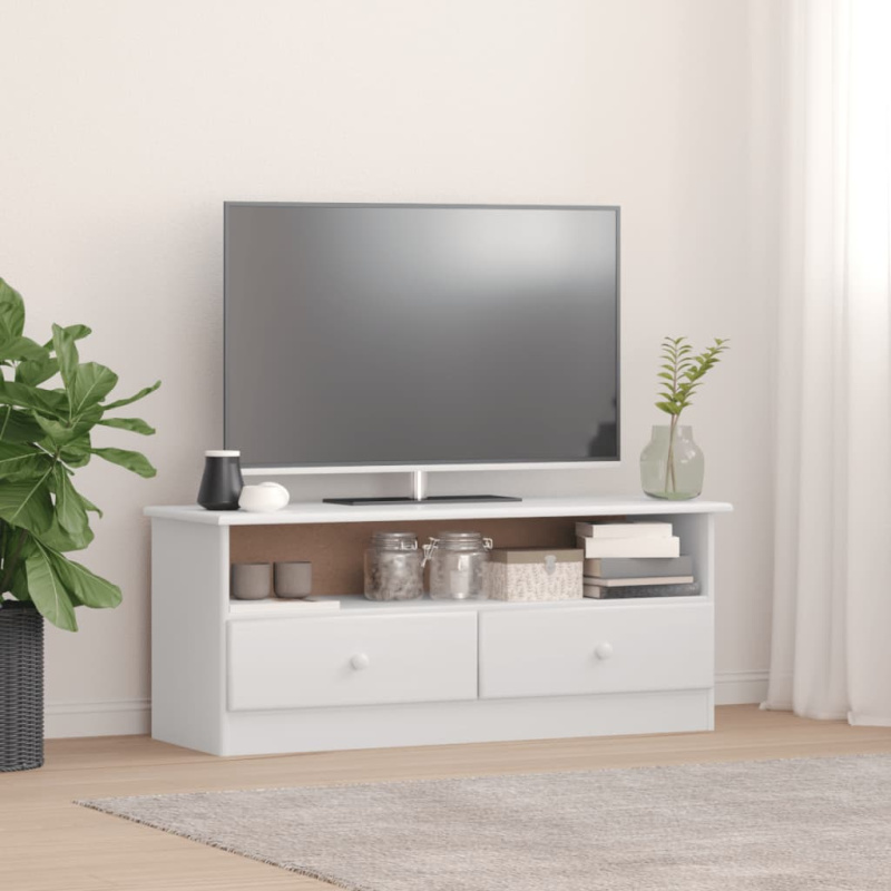 Tv Skříňka Se Zásuvkami Alta 100X35X41 Cm Masivní Borovice - Bílá