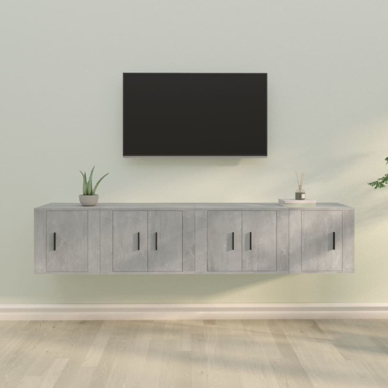 4Dílný Set Tv Skříněk Betonově Šedý Kompozitní Dřevo - Bílá