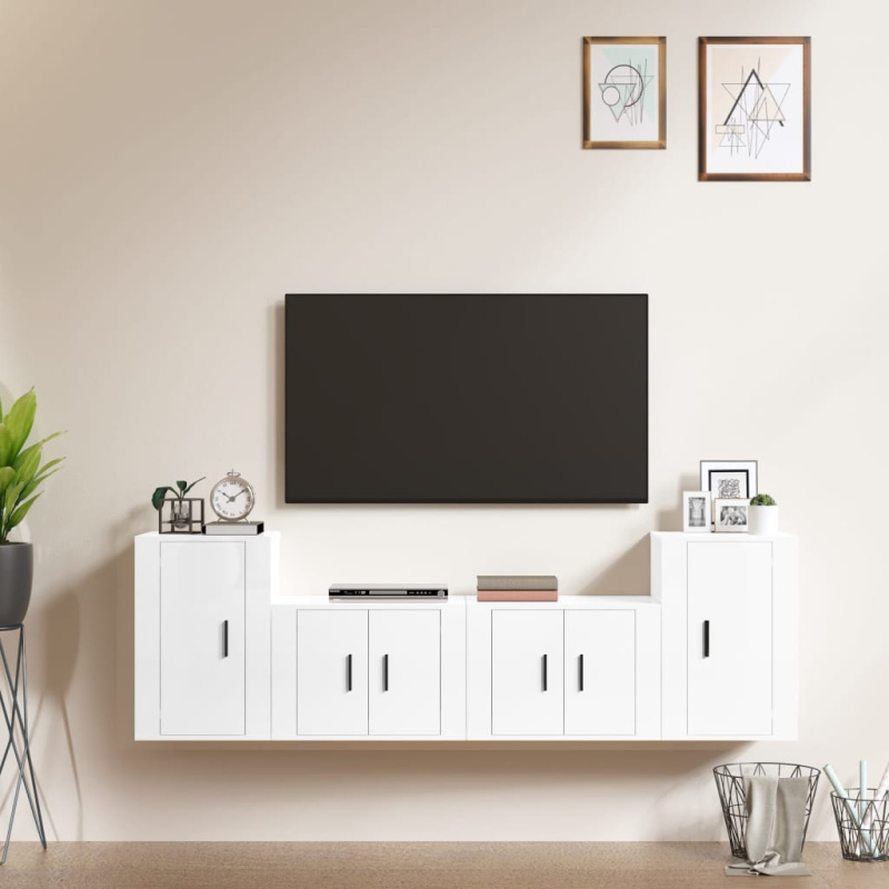 4Dílný Set Tv Skříněk Bílý S Vysokým Leskem Kompozitní Dřevo - Bílá s vysokým leskem