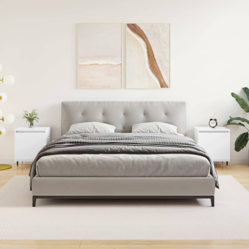 Noční Stolky 2 Ks Bílé Vysoký Lesk 40X30X50 Cm Kompozitní Dřevo - dub sonoma / 2