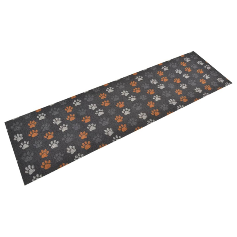 Kuchyňský Koberec Omyvatelný Tlapky Samet Šedá Se Vzorkem Otisků Tlapek - 45 x 150 cm