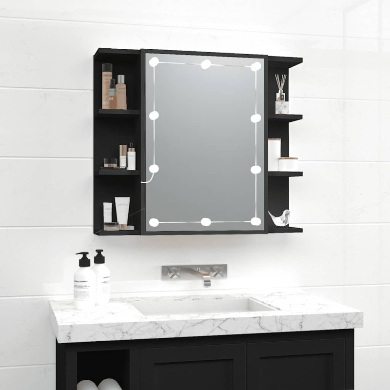Zrcadlová Skříňka S Led 70 X 16,5 X 60 Cm - Černá