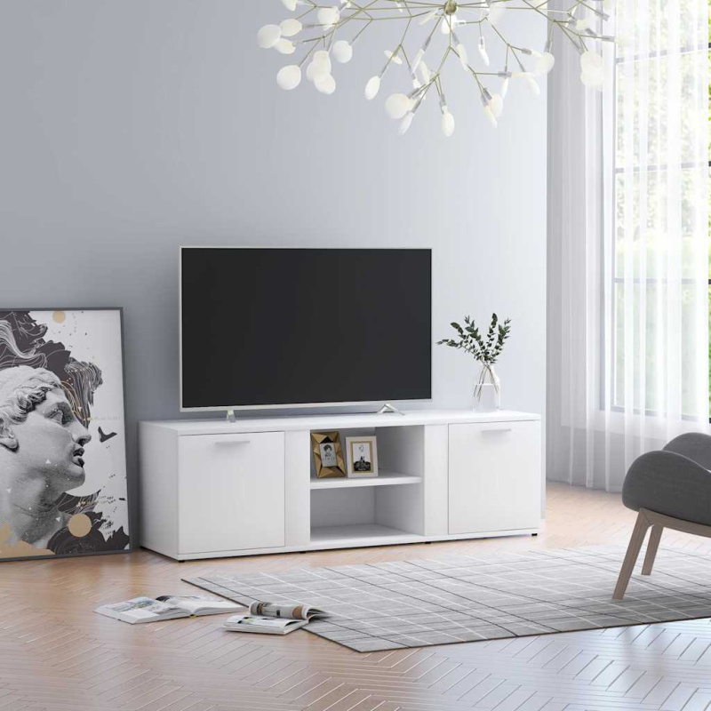 Tv stolek bílý 120 x 34 x 37 cm kompozitní dřevo - Kouřový dub