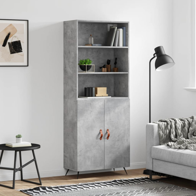 Skříň Highboard Betonově Šedá 69,5X34X180 Cm Kompozitní Dřevo - Betonová šedá / 2 prosklená dvířka