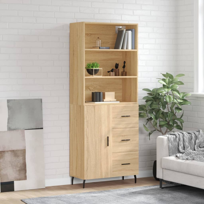 Skříň Highboard 69,5 X 34 X 180 Cm Kompozitní Dřevo - Bílá / 2 prosklená dvířka
