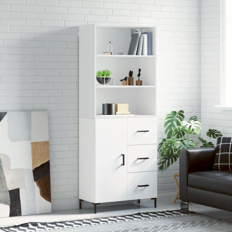 Skříň Highboard 69,5 X 34 X 180 Cm Kompozitní Dřevo - Betonová šedá / 1 prosklená dvířka 3 zásuvky